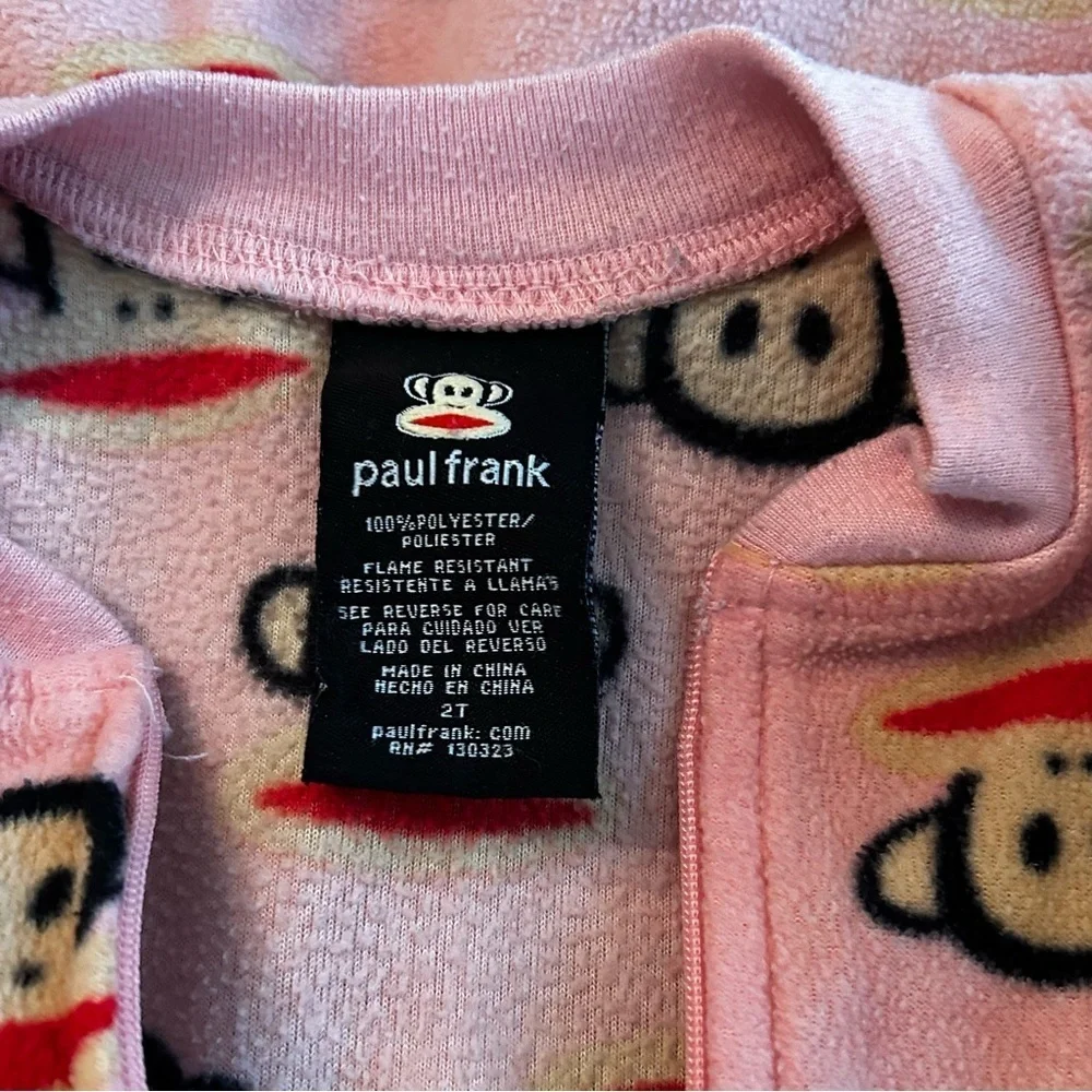 PAUL FRANK “Julius” Monkey Print Kids Pink Fleece Footed Pajama Onesie - Picture 4 of 6